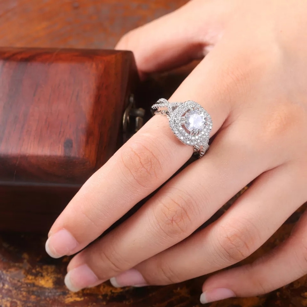 New Siver&Rose Gold Chic Designer Halo Ring - Picture 4 of 7